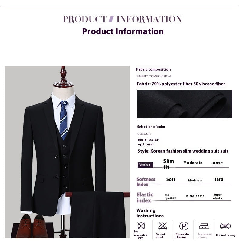 Dark Green Suit Suit Men’s Three-piece Suit Korean Slim Suit Business