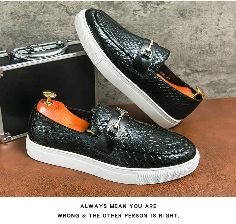 Double Pin Buckle Loafers Business Casual British Leather Shoes