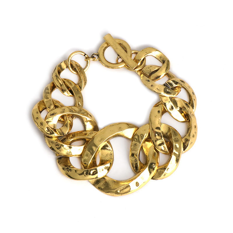Gold-toned hammered link bracelet in Retro bracelets couple men and women collection.