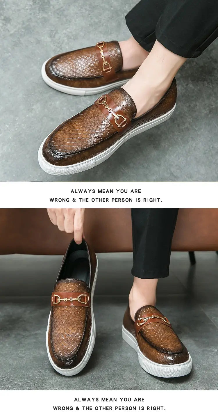 Double Pin Buckle Loafers Business Casual British Leather Shoes