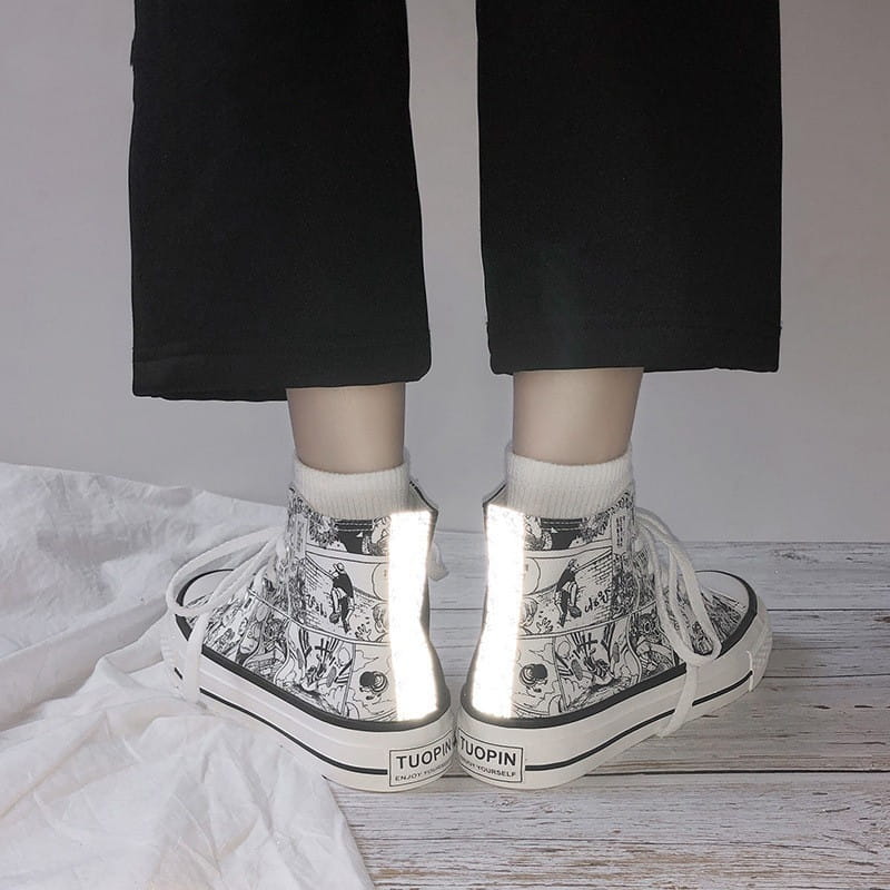 Couple high-top canvas shoes