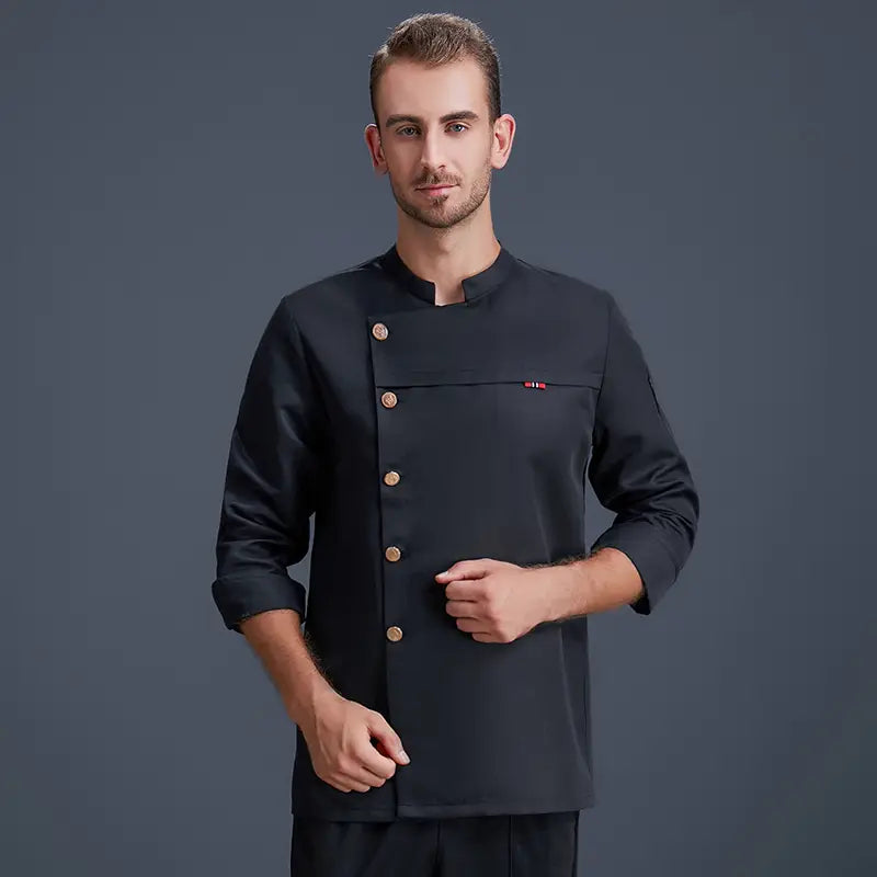 Grey Linen Chef Work Clothes Long Sleeve Men Hotel