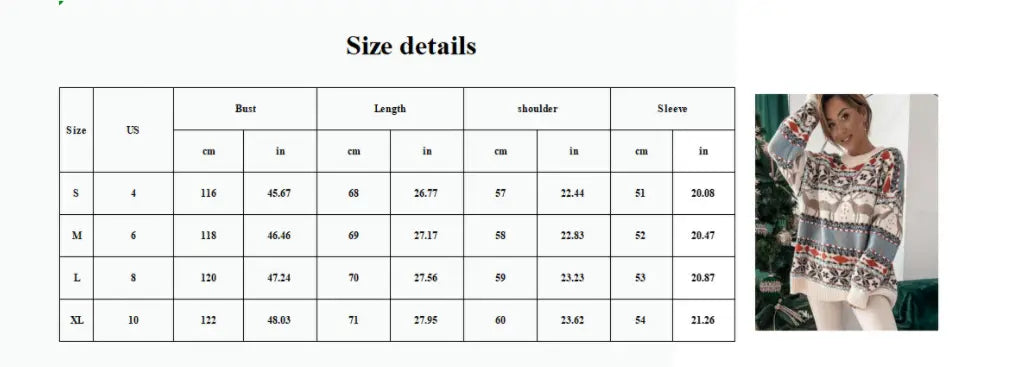 Women’s Fashion Round Neck Loose Christmas Theme Jacquard Long Sleeve Sweater