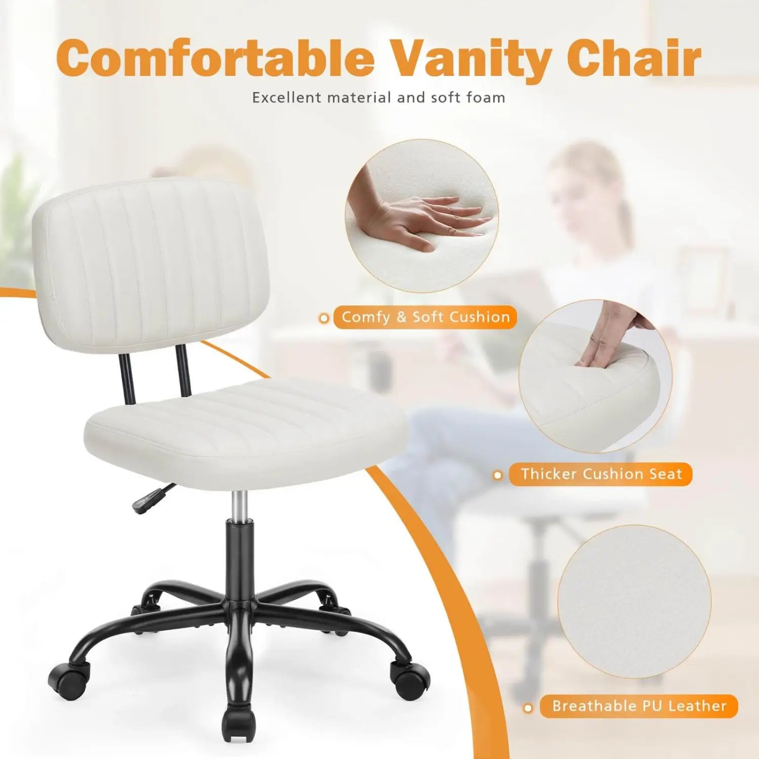 Adjustable Height 360degrees Rolling Swivel Computer Task Chair Without Arm