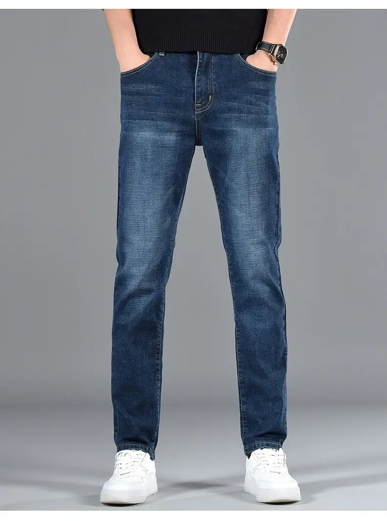 New Slim Fit Youth Casual Straight-leg Cotton Jeans Men