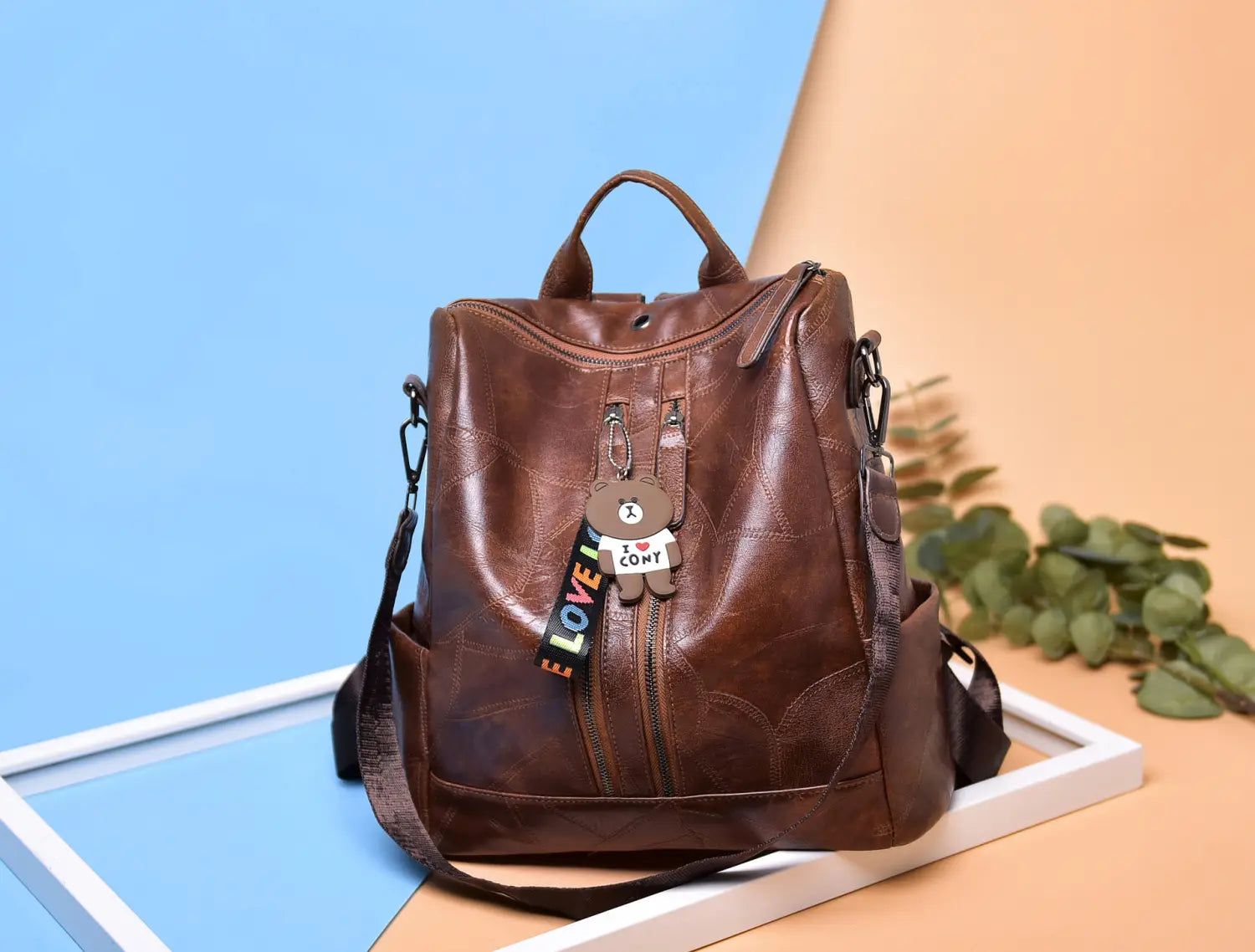 PU Stitching Leather Backpack
