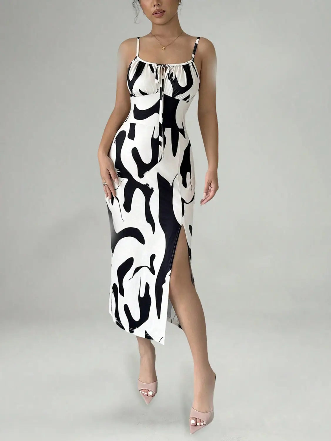 Summer Printed Suspender Split Dress Fashion Slim Lace-up Long Dresses For Women Clothing