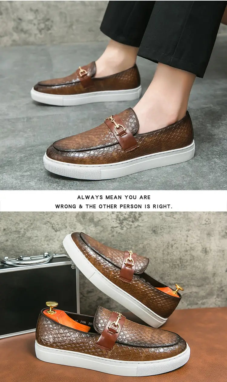 Double Pin Buckle Loafers Business Casual British Leather Shoes