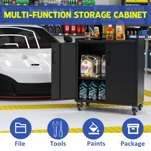 Heavy-Duty Metal Garage Storage Cabinet With Wheels