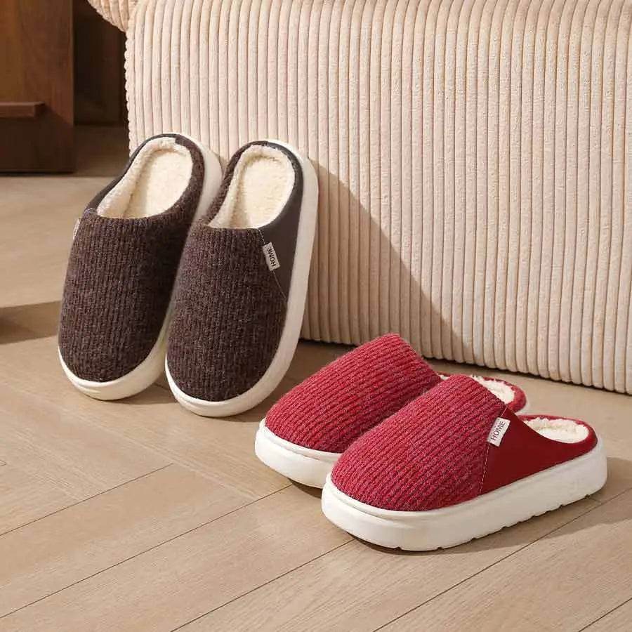 Winter Warm Plush Home Slippers Lightweight Thick Bottom Silent Non-slip Floor Bedroom Slippers Couple House Shoes