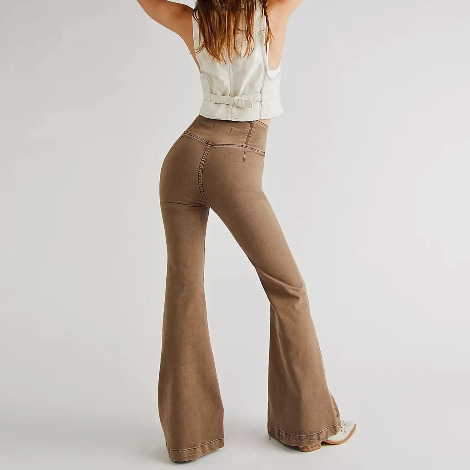 Women’s Waist Irregular Slim-fit Slimming Stretch Denim Flared Pants