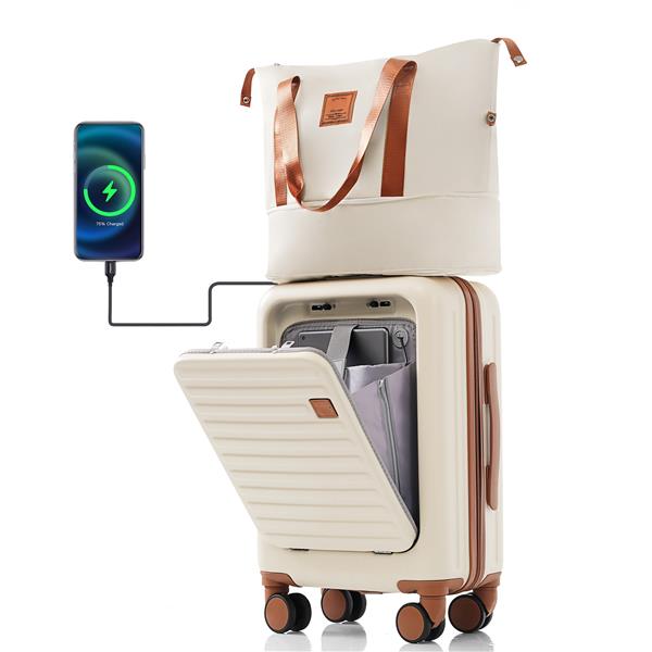 Front Opening 20 Inch Carry On Luggage With Expandable Travel Bag Set
