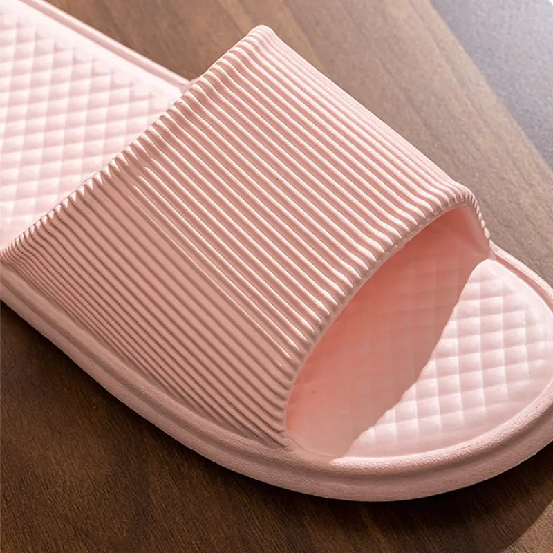 Summer Slipper Indoor House Shoes For Men Women Couples Solid Color Rhombus Striped Non-slip Bathroom Slippers