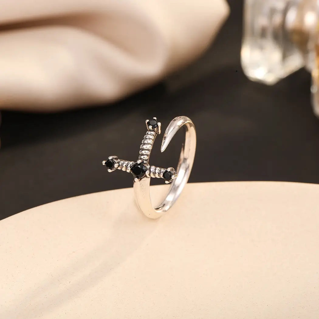 Personalised Minimalist Black CZ Sword Ring Jewellery