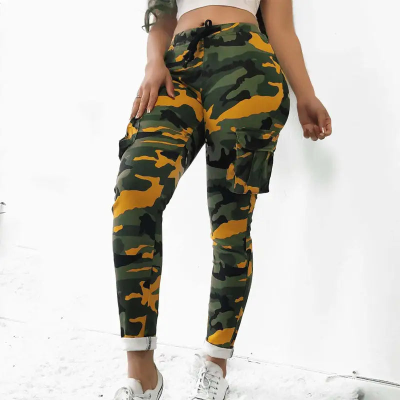 Camouflage Plus Size Casual Trousers Women New Casual Pants Women Fall Winter - Yellow / 2XL