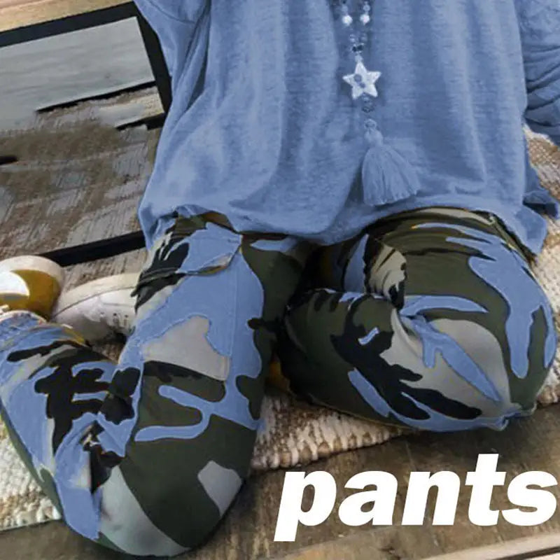 Camouflage Plus Size Casual Trousers Women New Casual Pants Women Fall Winter - Blue / S