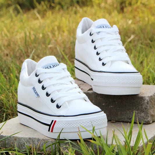 Canvas Shoes Trifle Platform White Shoes Women - White / 35