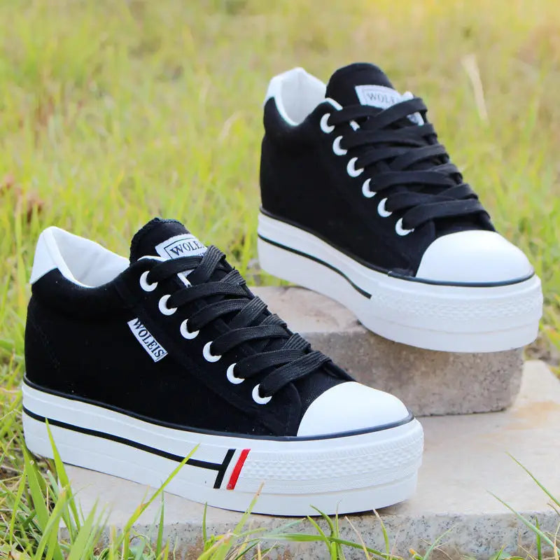 Canvas Shoes Trifle Platform White Shoes Women - Black / 35