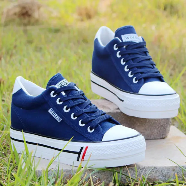 Canvas Shoes Trifle Platform White Shoes Women - Blue / 35