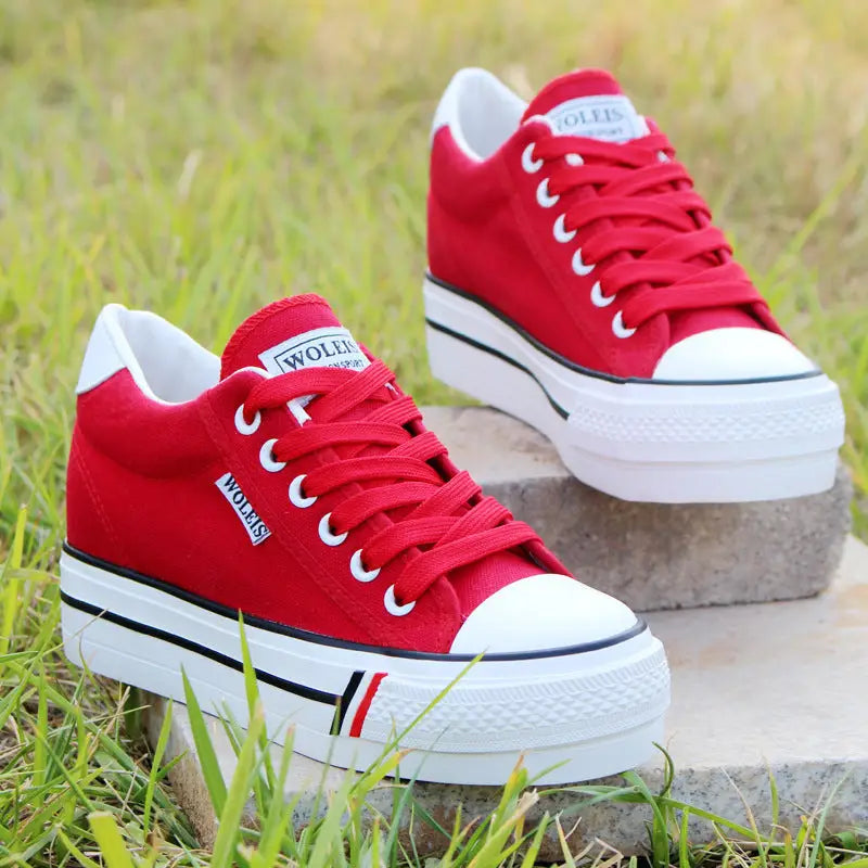 Canvas Shoes Trifle Platform White Shoes Women - Red / 35