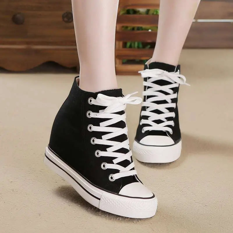 Canvas Shoes Women’S Shoes High-Top Shoes Ladies Students White Shoes - Black / 34