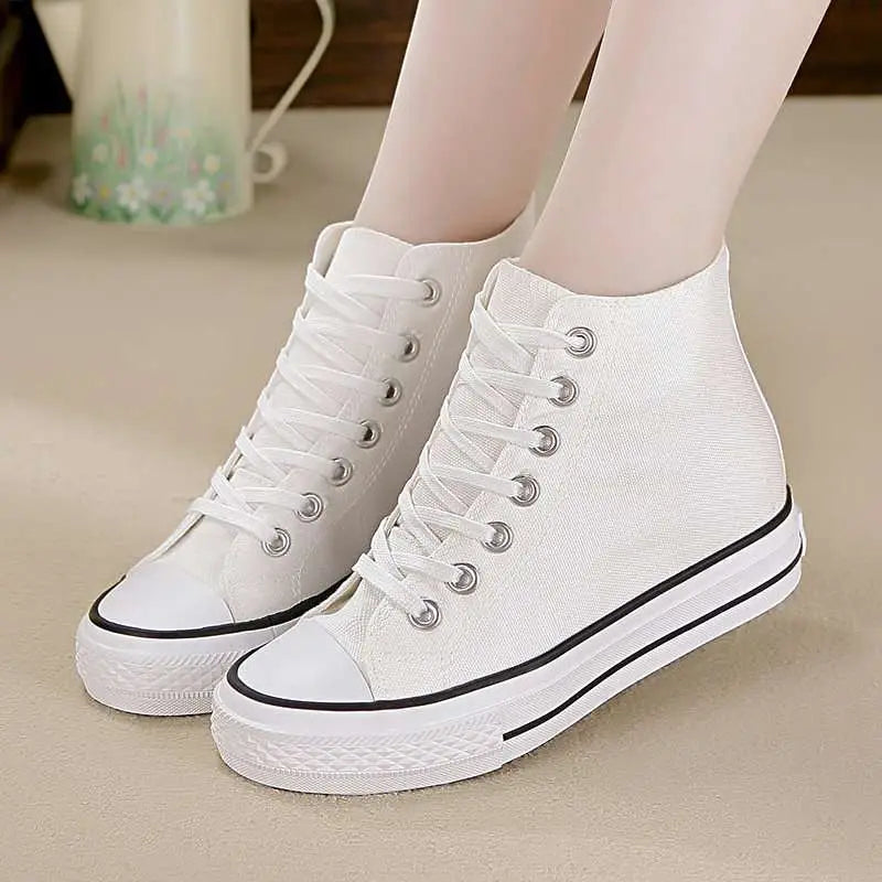 Canvas Shoes Women’S Shoes High-Top Shoes Ladies Students White Shoes - White blue / 34