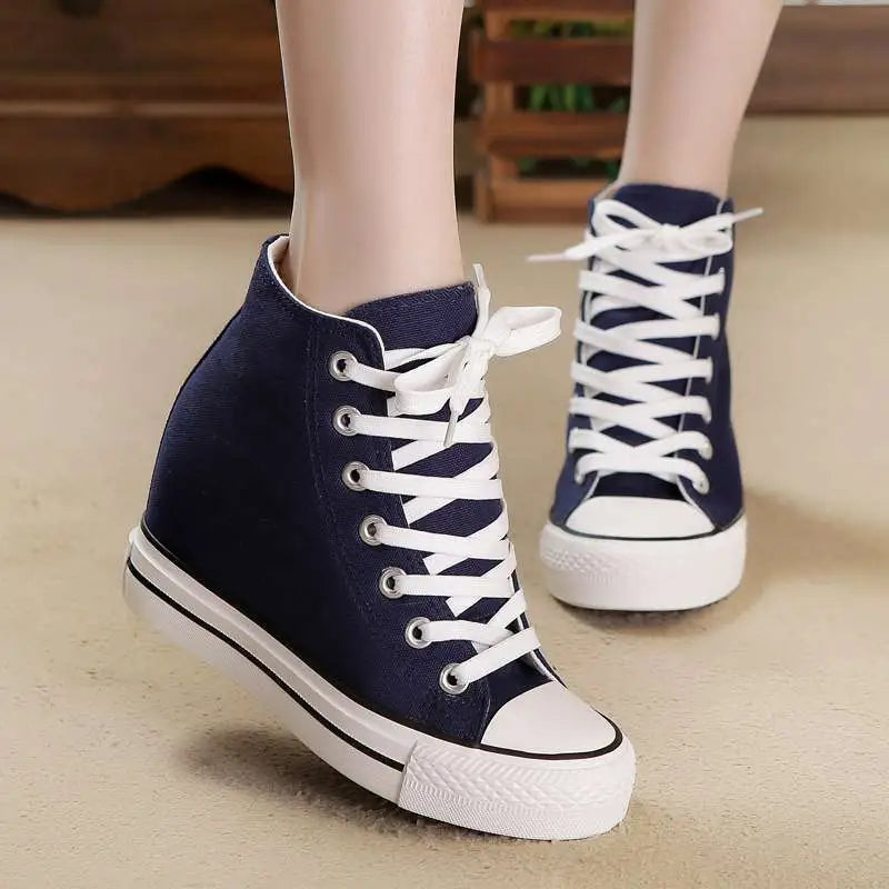 Canvas Shoes Women’S Shoes High-Top Shoes Ladies Students White Shoes - Navy Blue / 34