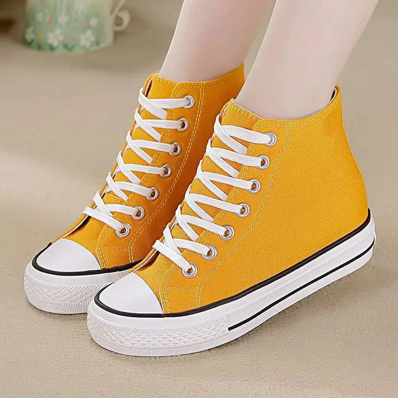 Canvas Shoes Women’S Shoes High-Top Shoes Ladies Students White Shoes - Yellow / 34