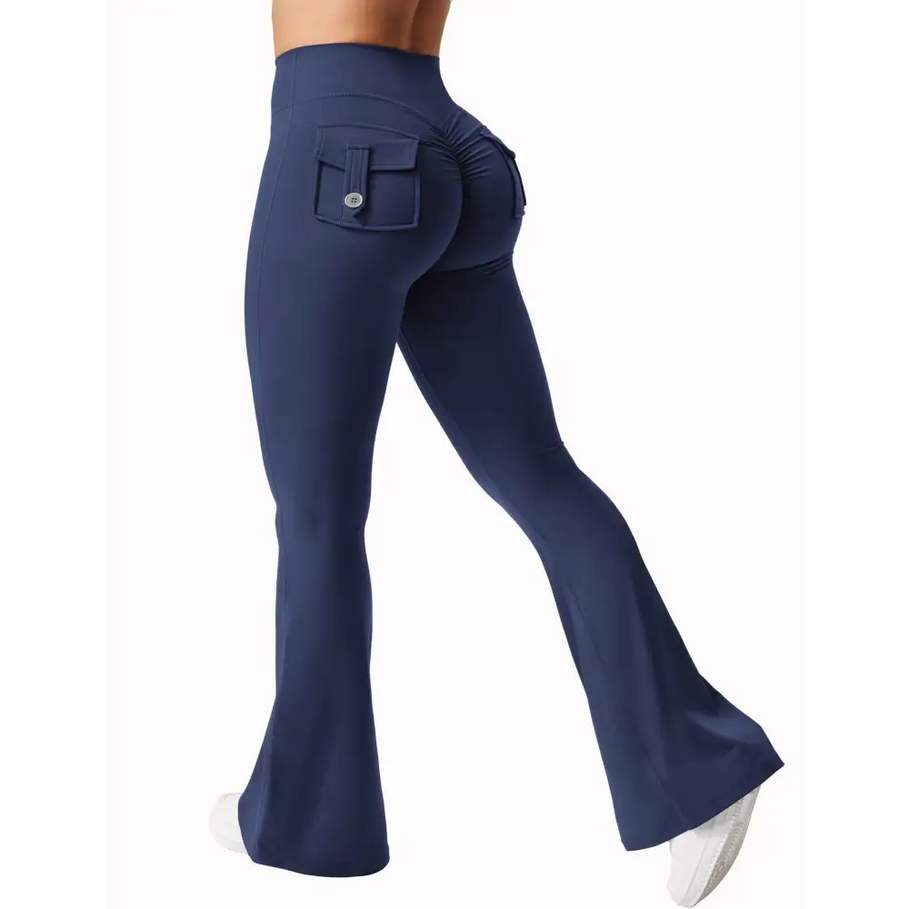 Cargo Pocket Pants Elastic High Waist Fitness Pants - European And American Code S / Blue