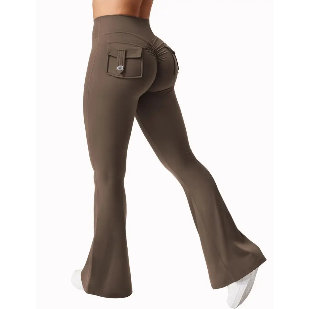Cargo Pocket Pants Elastic High Waist Fitness Pants - European And American Code S / Brown