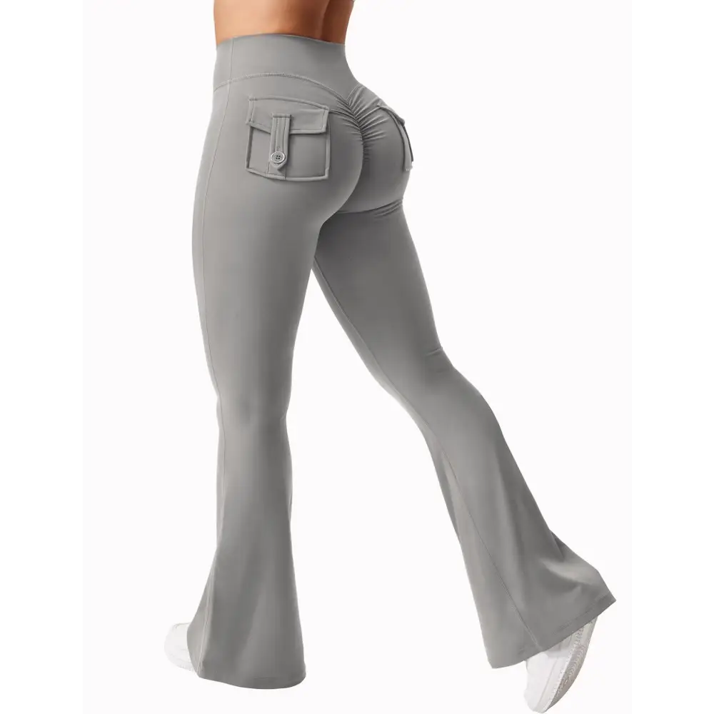 Cargo Pocket Pants Elastic High Waist Fitness Pants - European And American Code S / Light Gray