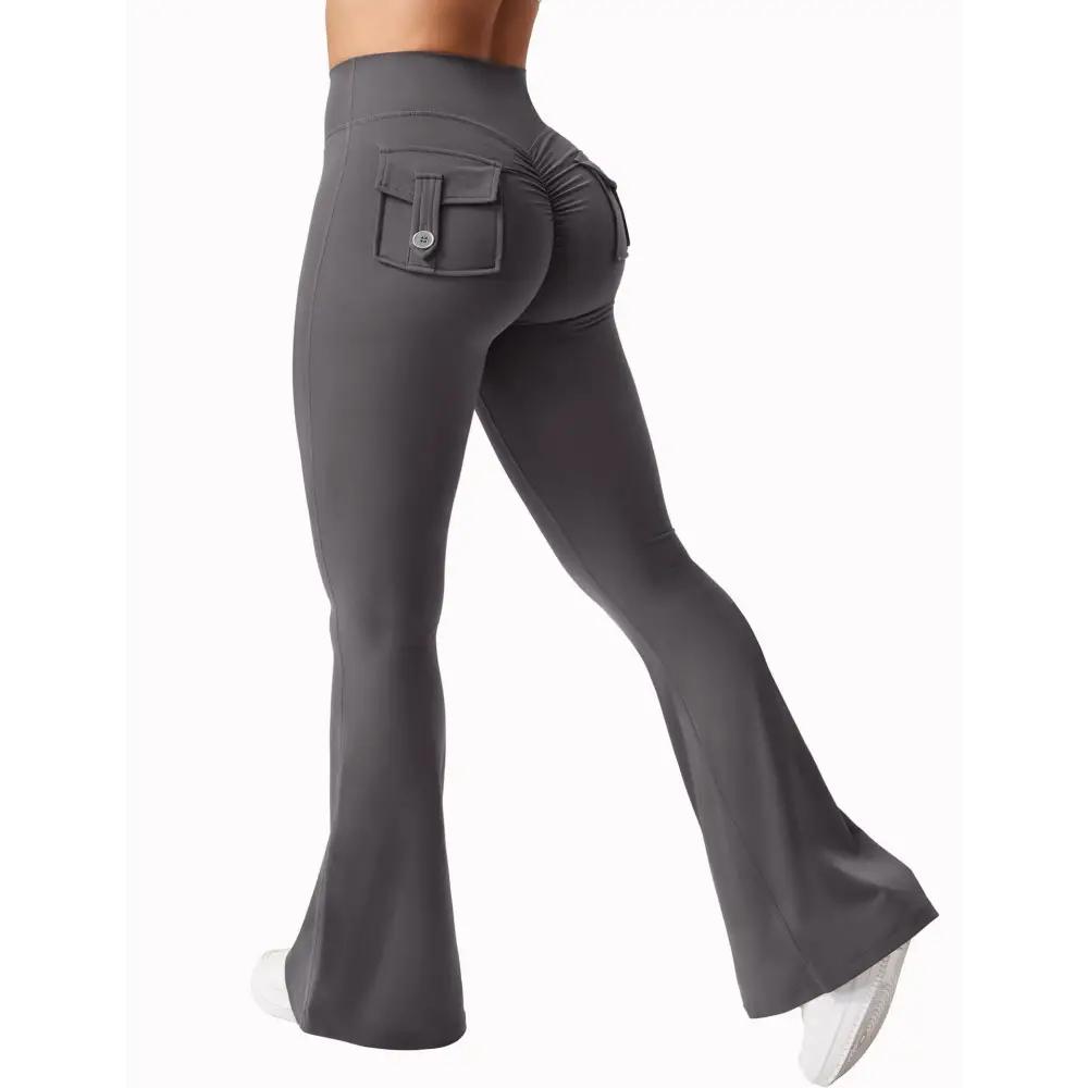 Cargo Pocket Pants Elastic High Waist Fitness Pants - European And American Code S / Dark Gray