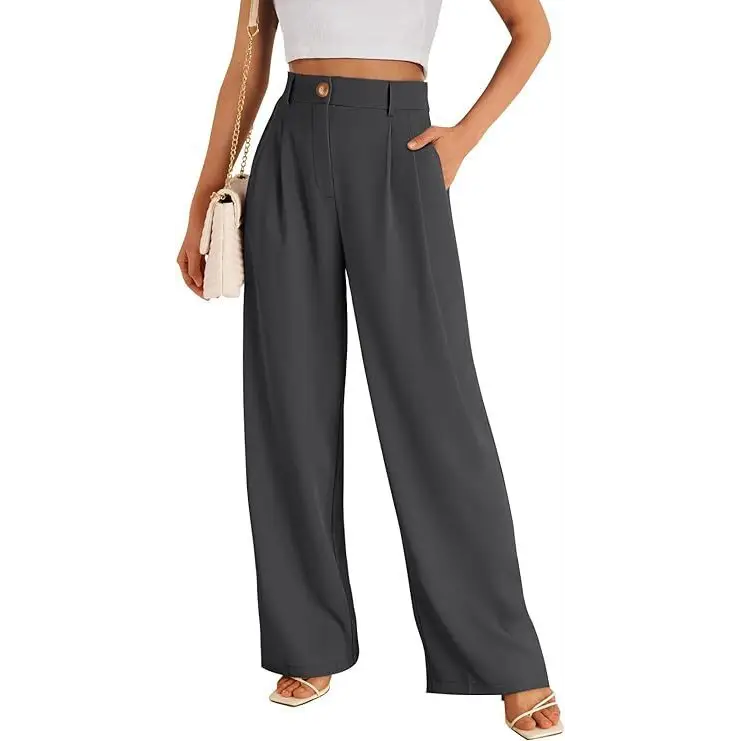 Casual Wide Leg Business Pants Women’s High Waist Formal Trousers - Gray / XS