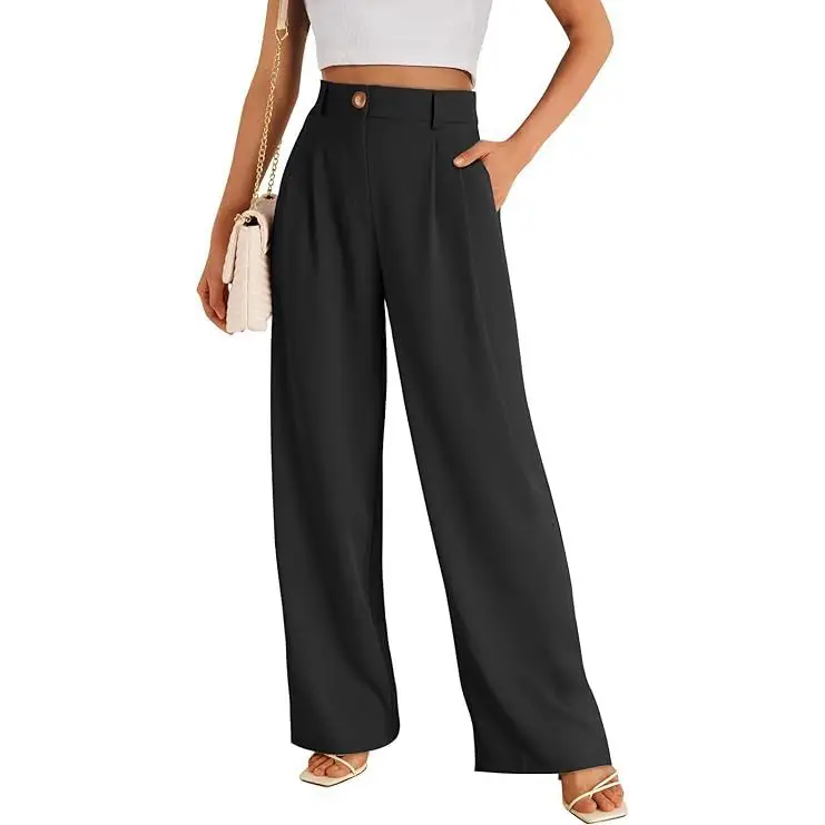Casual Wide Leg Business Pants Women’s High Waist Formal Trousers - Black / XS