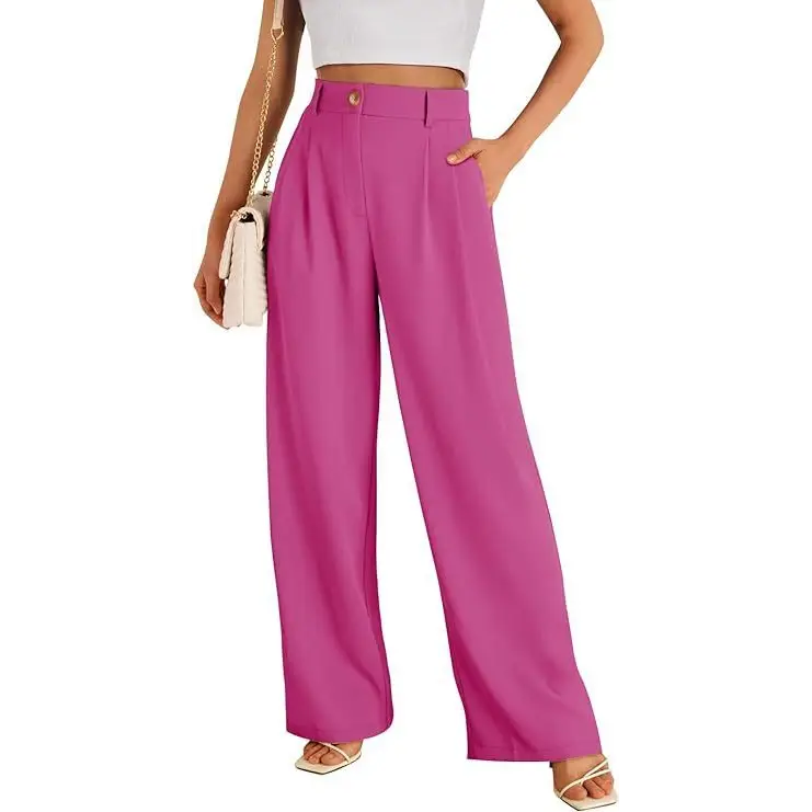 Casual Wide Leg Business Pants Women’s High Waist Formal Trousers - Dark Pink / XS