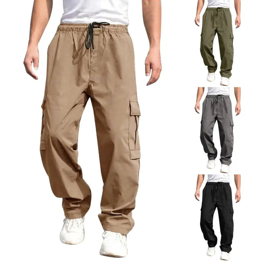 Casual Cargo Pants For Men Loose Straight Drawstring Waist Trousers With Pockets - 4