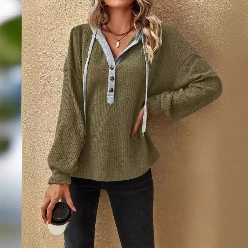 Casual Button Hooded Loose Long Sleeves Sweater For Women Beyond Trends Hub
