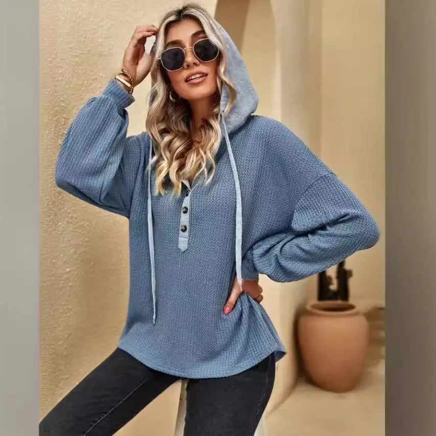 Casual Button Hooded Loose Long Sleeves Sweater For Women Beyond Trends Hub