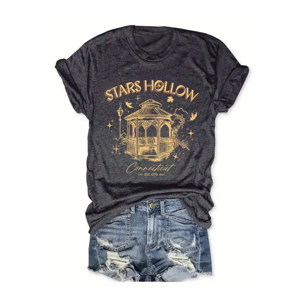 Casual Fashion Women’s Wear Letter Graphic Print Crew Neck Short Sleeve - Floral Black / S