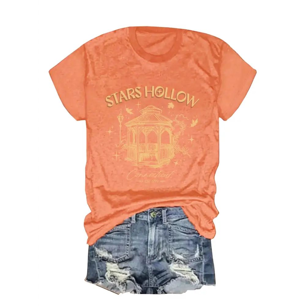 Casual Fashion Women’s Wear Letter Graphic Print Crew Neck Short Sleeve - Bright Orange / S