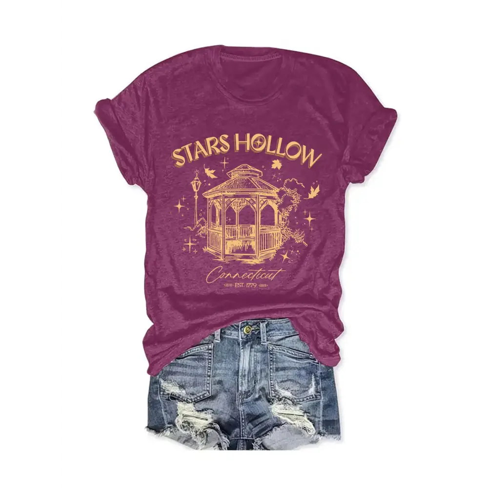 Casual Fashion Women’s Wear Letter Graphic Print Crew Neck Short Sleeve - Flower Dark Red / S