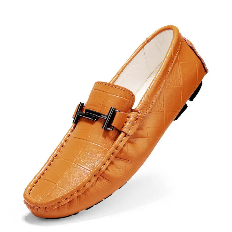 Casual Leather Shoes British Large Size Breathable Men’s Peas Shoes - Bronze / 38