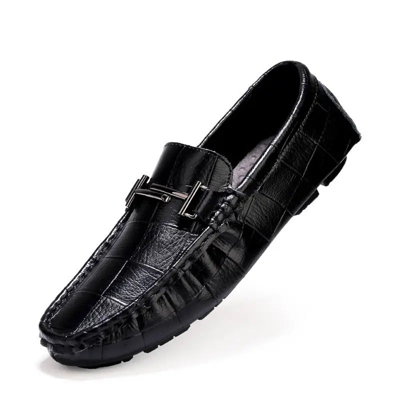 Casual Leather Shoes British Large Size Breathable Men’s Peas Shoes - Black / 38
