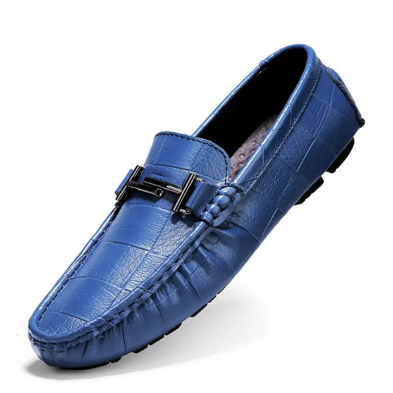 Casual Leather Shoes British Large Size Breathable Men’s Peas Shoes - Blue / 38