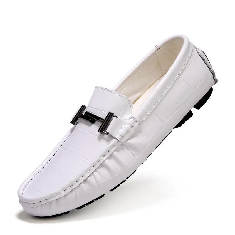 Casual Leather Shoes British Large Size Breathable Men’s Peas Shoes - White / 38