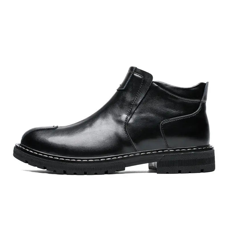 Casual Leather Shoes Martin Boots Men Plus Size - Black / 38