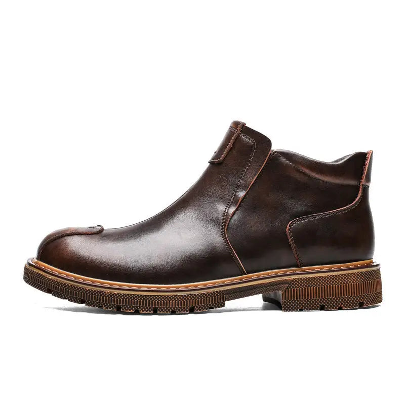 Casual Leather Shoes Martin Boots Men Plus Size - Brown / 38