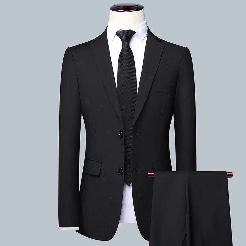 Casual Men’s Suit Set Slim Fit Formal Groom Wedding Dress - Black / Two piece suit / S