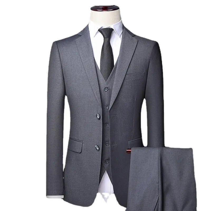 Casual Men’s Suit Set Slim Fit Formal Groom Wedding Dress - Grey / Three piece suit / S