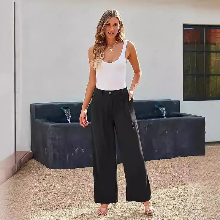 Casual Wide Leg Business Pants Women’s High Waist Formal Trousers